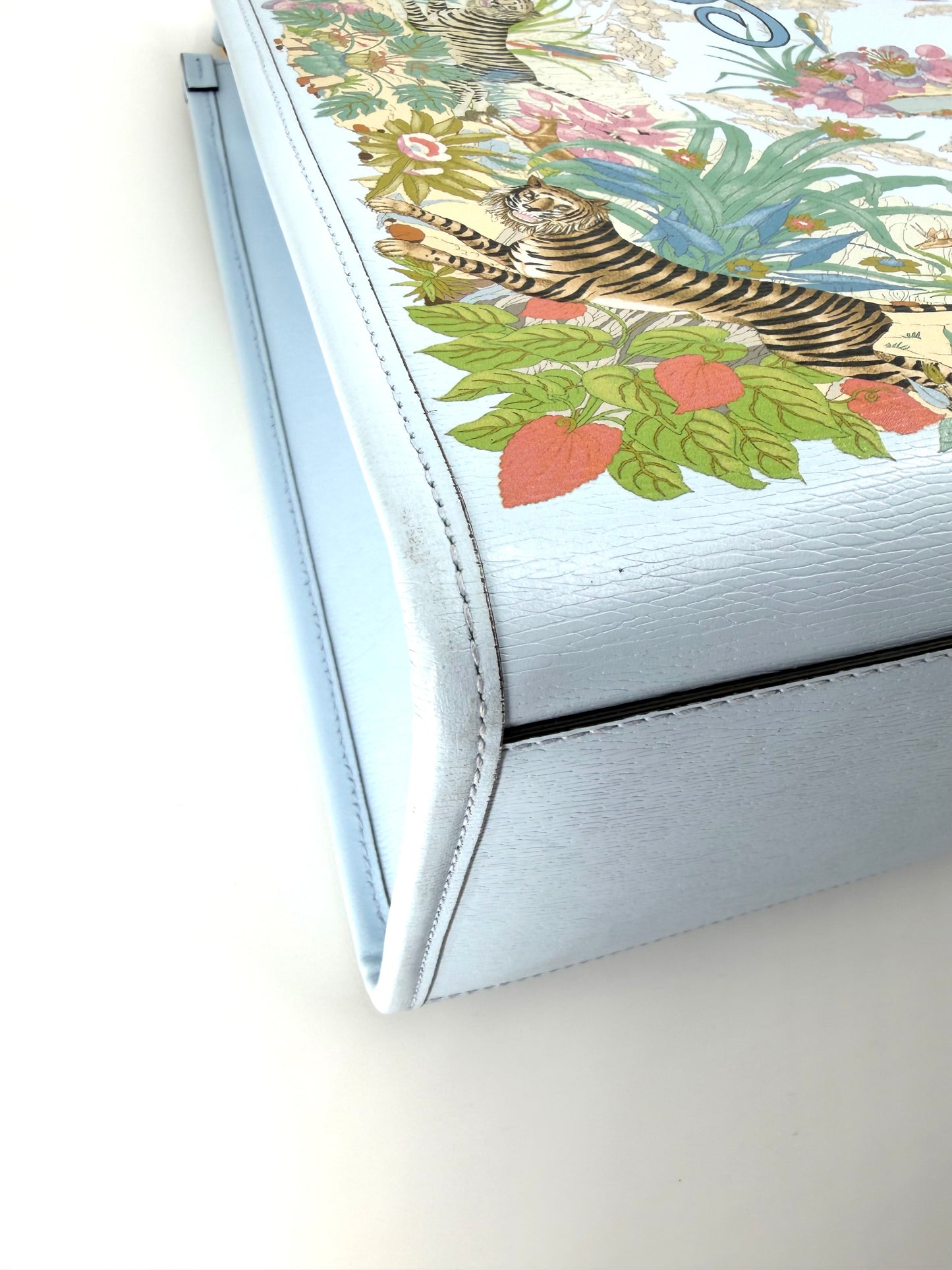 Gucci Tiger Blue Leather Canvas Tote Bag with Shoulder Strap