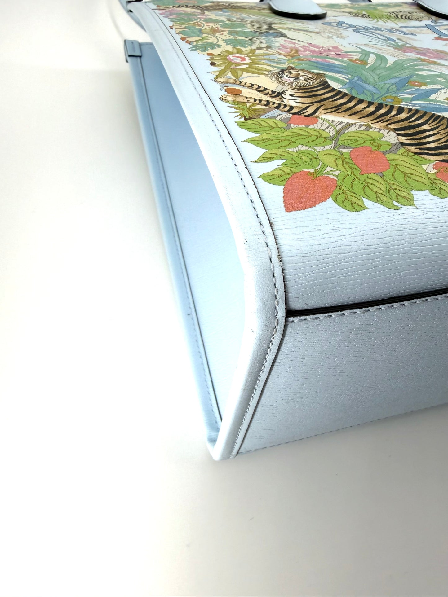 Gucci Tiger Blue Leather Canvas Tote Bag with Shoulder Strap