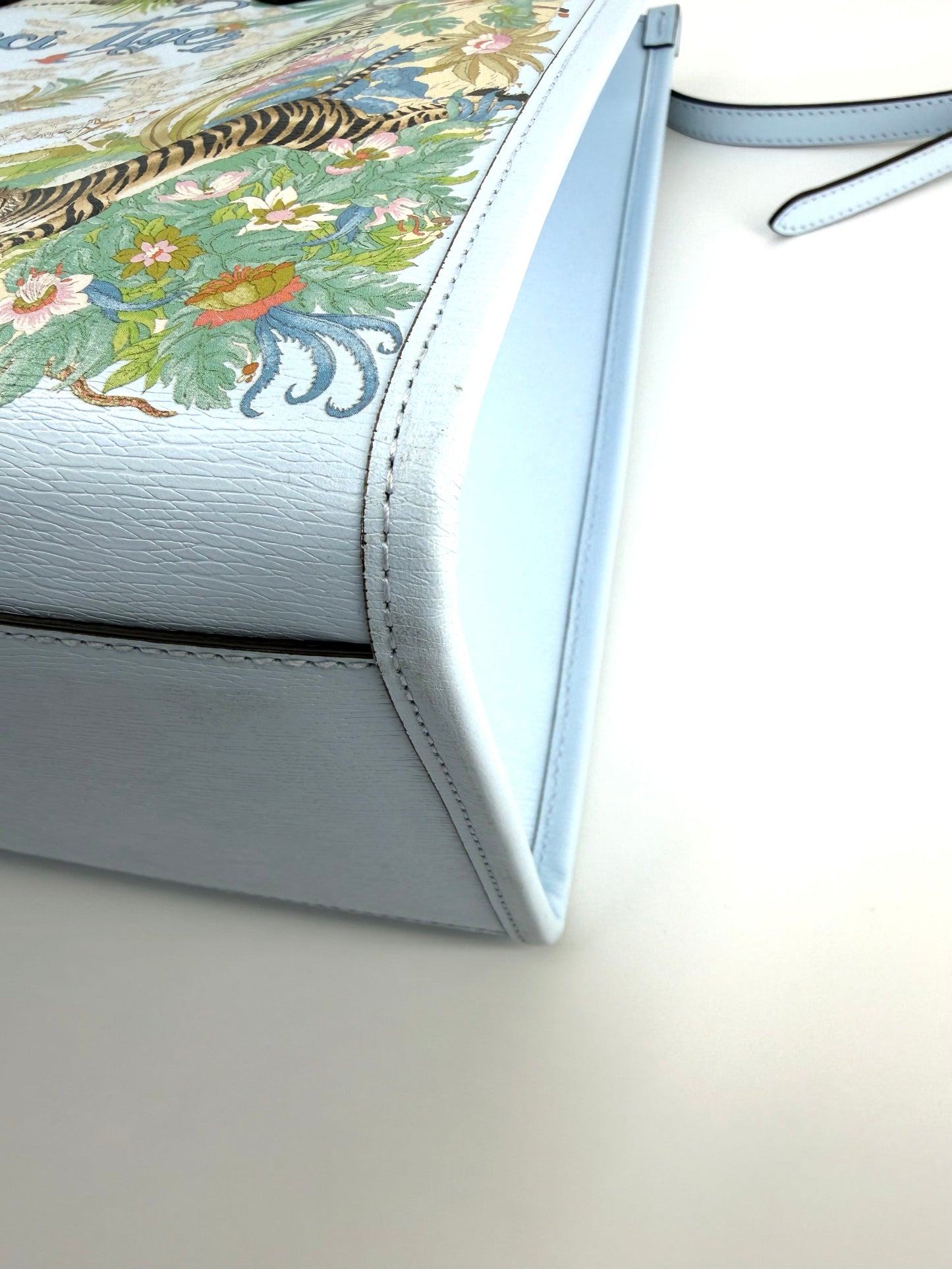 Gucci Tiger Blue Leather Canvas Tote Bag with Shoulder Strap