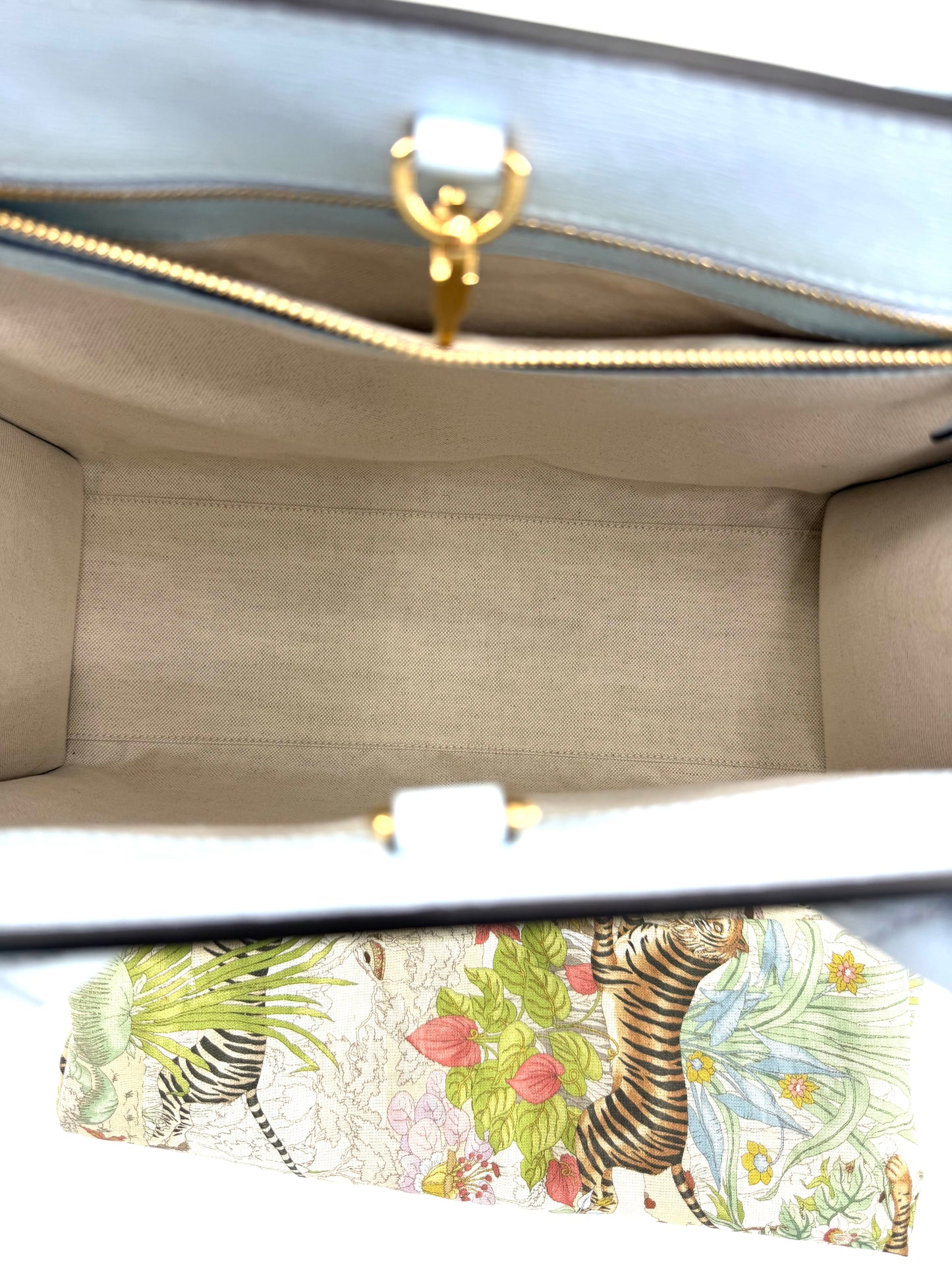 Gucci Tiger Blue Leather Canvas Tote Bag with Shoulder Strap