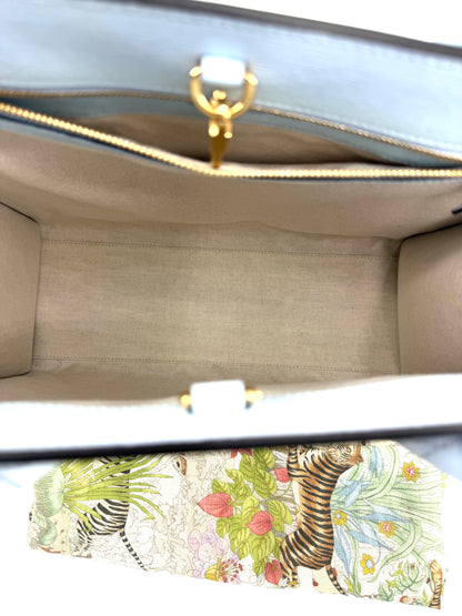 Gucci Tiger Blue Leather Canvas Tote Bag with Shoulder Strap