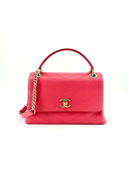 Pre-owned Chanel Chevron Chic Pink Top Handle Flap Small Bag