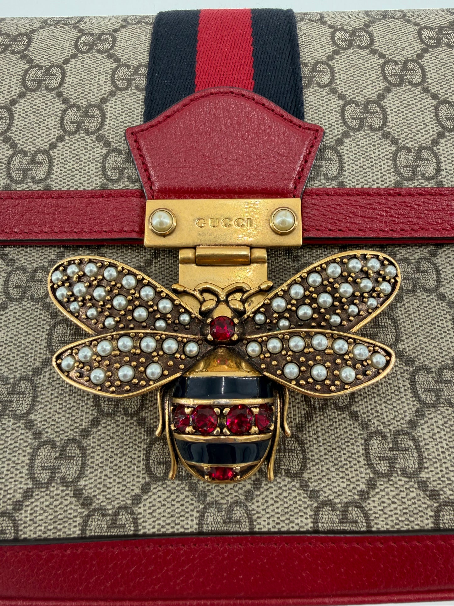 Gucci GG Supreme Queen Margaret Canvas Leather Shoulder Bag