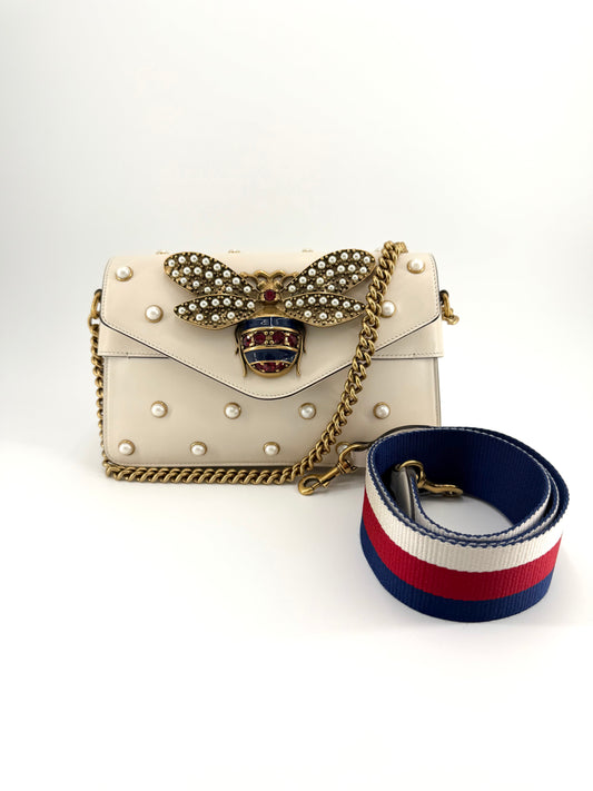 Gucci Broadway Pearl Bee Leather Crossbody bag