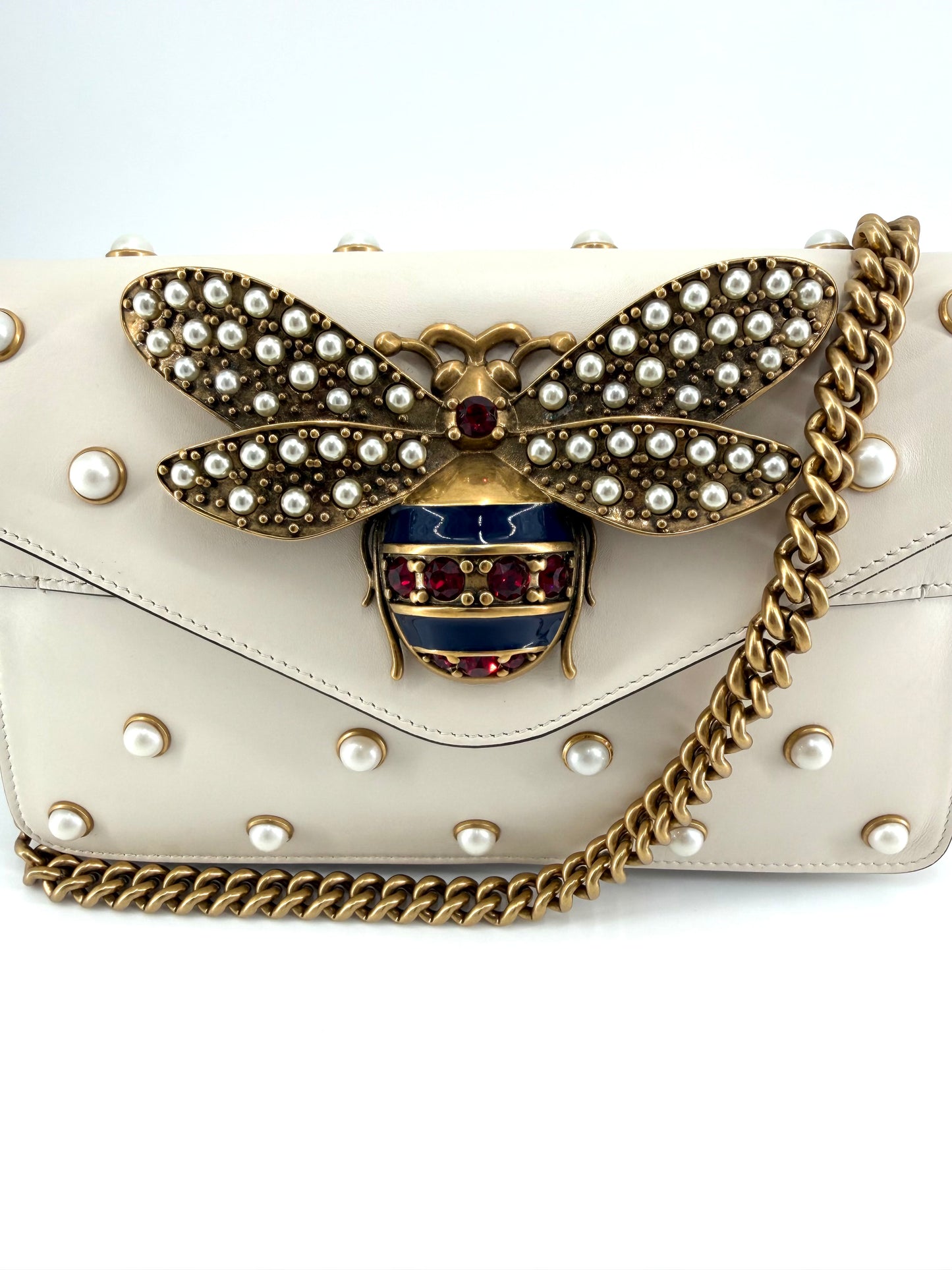 Gucci Broadway Pearl Bee Leather Crossbody bag