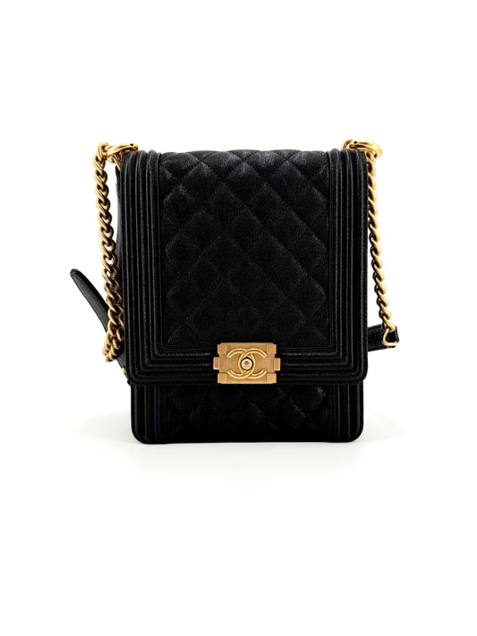 Pre-owned Chanel North South Caviar Leather Boy Crossbody Bag