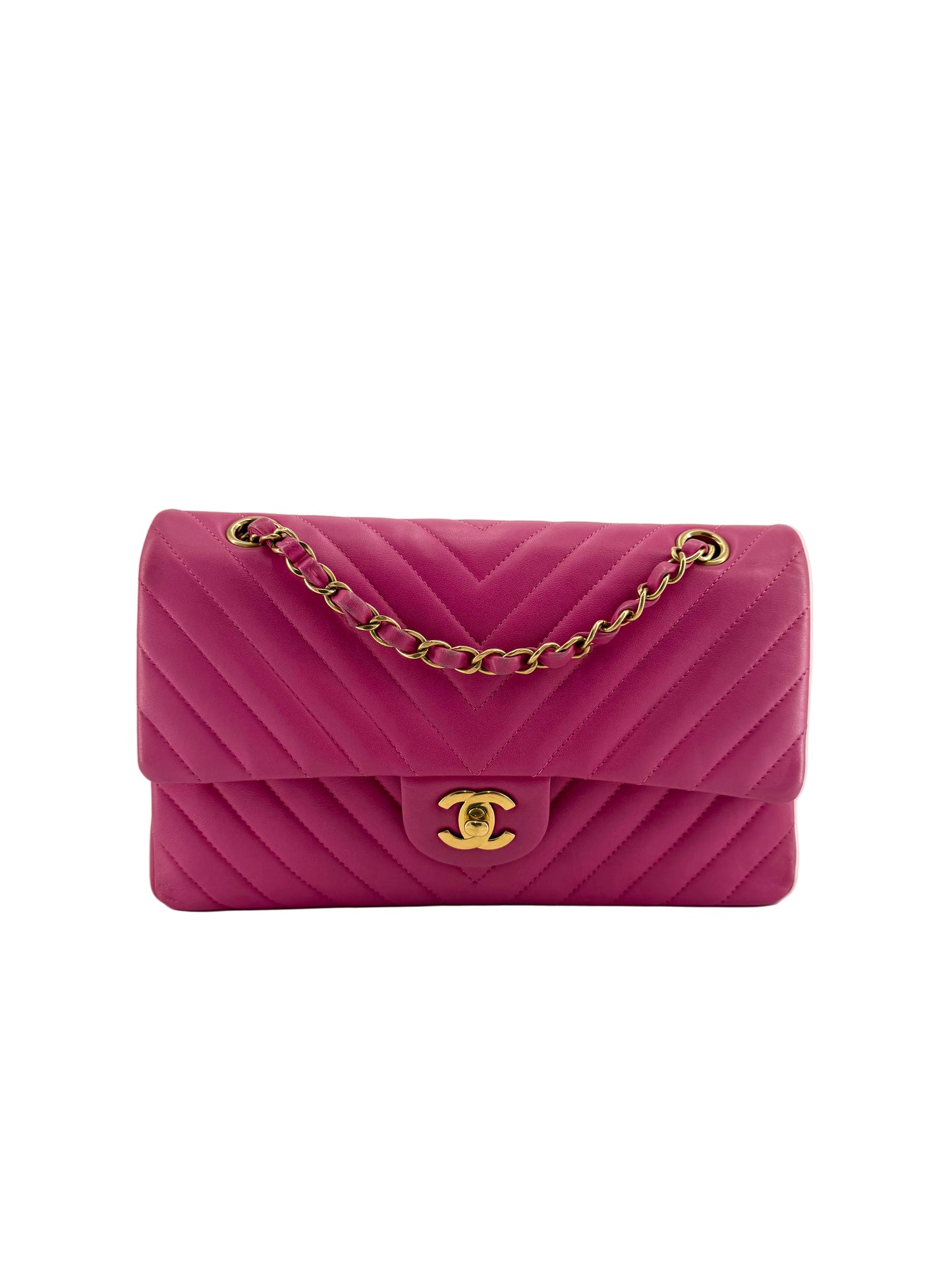 Channel Double Flap Chevron Lambskin Medium Shoulder Bag