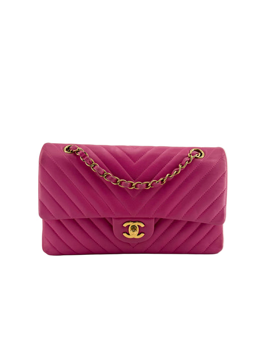 Channel Double Flap Chevron Lambskin Medium Shoulder Bag