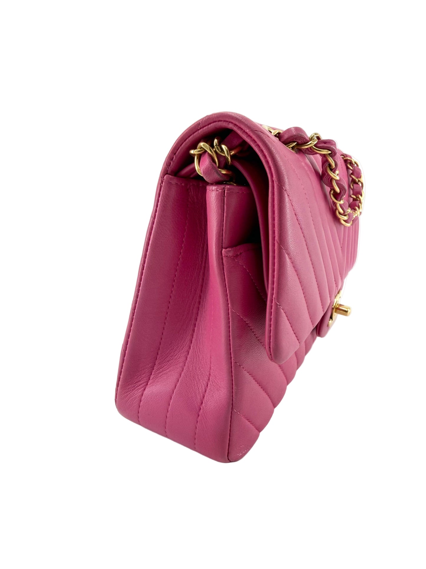 Channel Double Flap Chevron Lambskin Medium Shoulder Bag