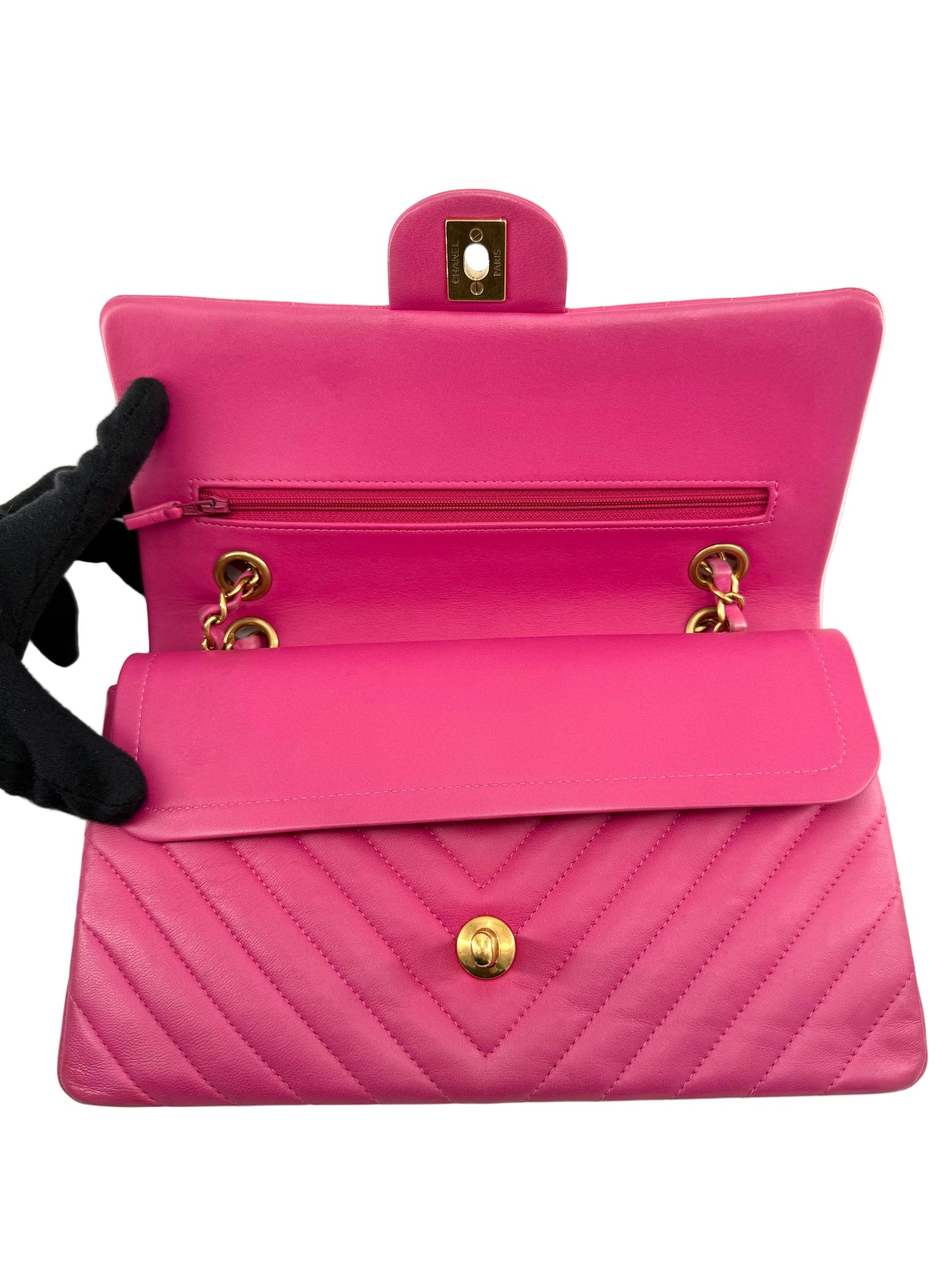 Channel Double Flap Chevron Lambskin Medium Shoulder Bag