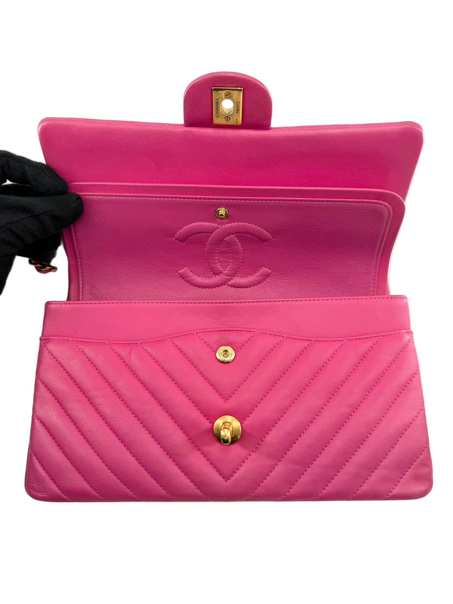 Channel Double Flap Chevron Lambskin Medium Shoulder Bag