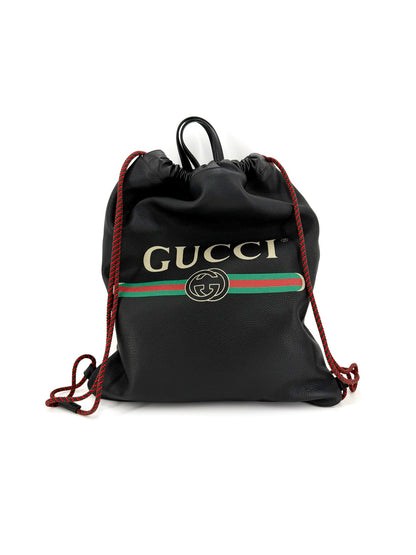 Pre-Owned Gucci Logo Leather Drawstring Backpack