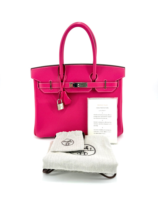 Pre-Owned Hermes Birkin 30 Epsom Rose Tyrien with Palladium Hardware