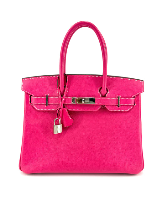 Pre-Owned Hermes Birkin 30 Epsom Rose Tyrien with Palladium Hardware