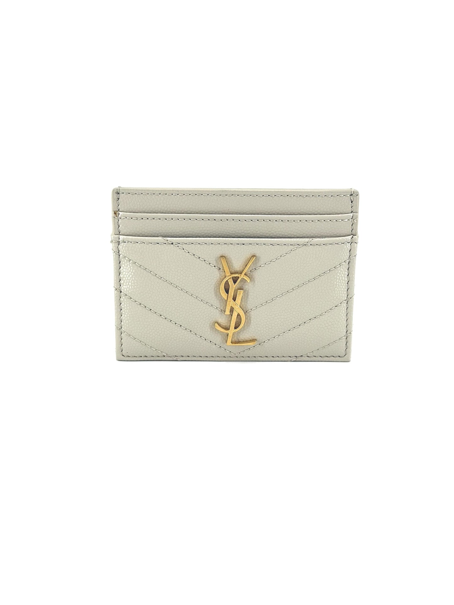 Pre-Owned Saint Laurent Grain De Poudre Matelasse Chevron Cream Wallet