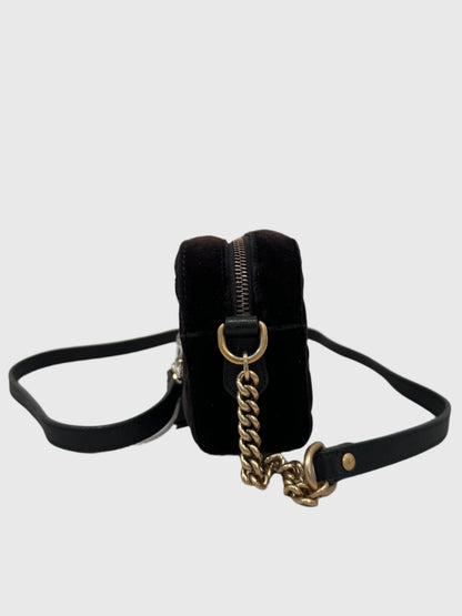 Gucci GG Marmont Black Velvet Crystal Crossbody Camera Bag