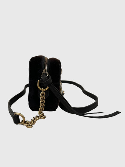 Gucci GG Marmont Black Velvet Crystal Crossbody Camera Bag