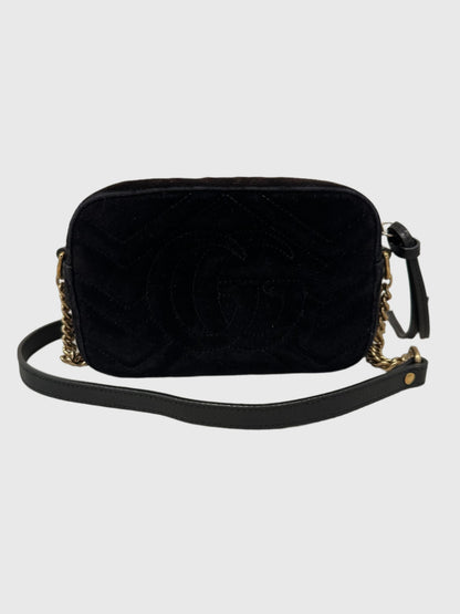 Gucci GG Marmont Black Velvet Crystal Crossbody Camera Bag