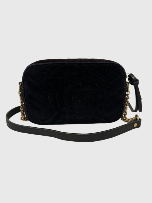 Gucci GG Marmont Black Velvet Crystal Crossbody Camera Bag