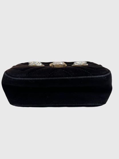 Gucci GG Marmont Black Velvet Crystal Crossbody Camera Bag