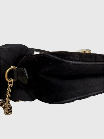 Gucci GG Marmont Black Velvet Crystal Crossbody Camera Bag