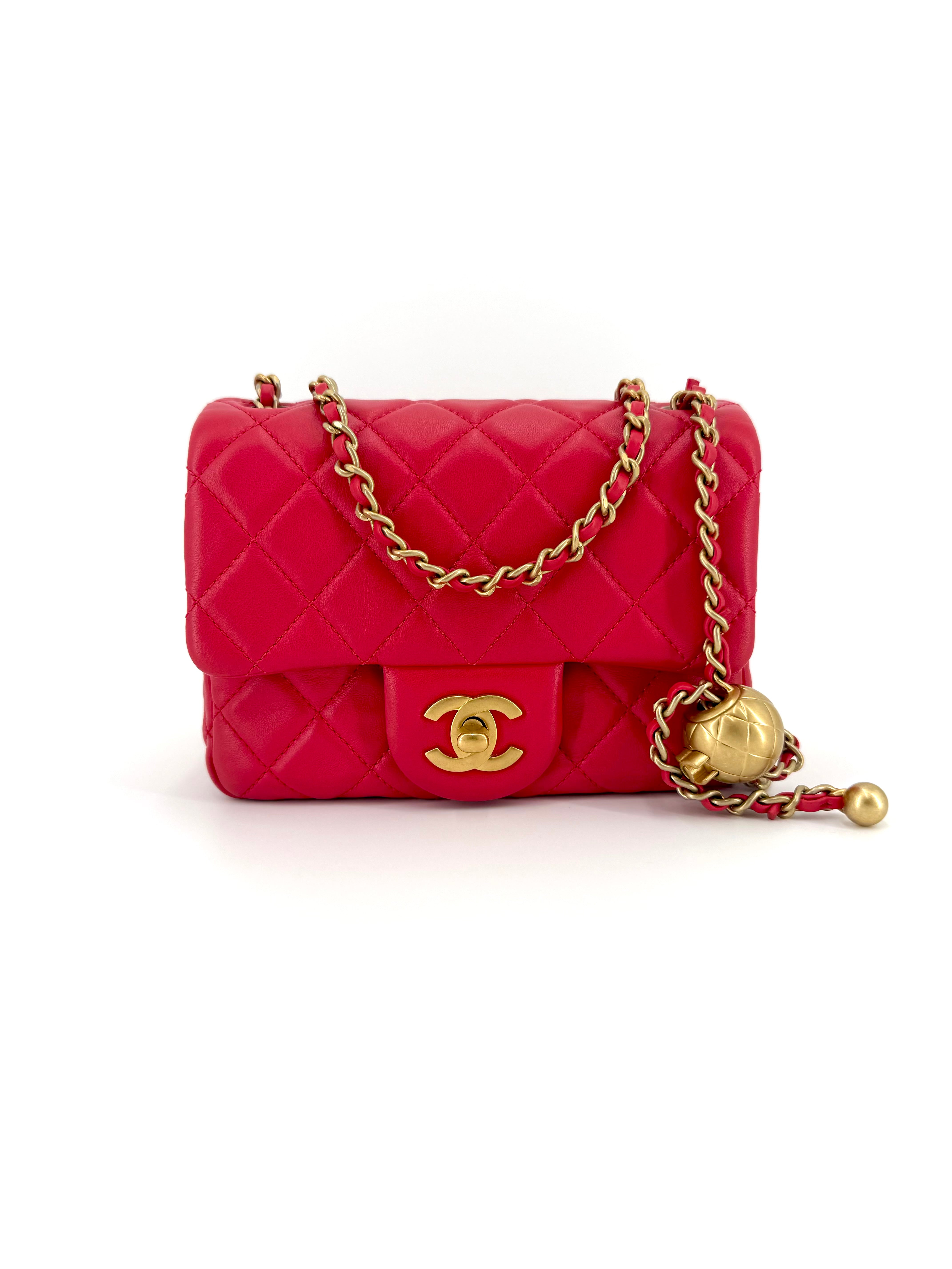 Pre-Owned Chanel Pearl Crush Pink/Red Mini Square Flap Bag