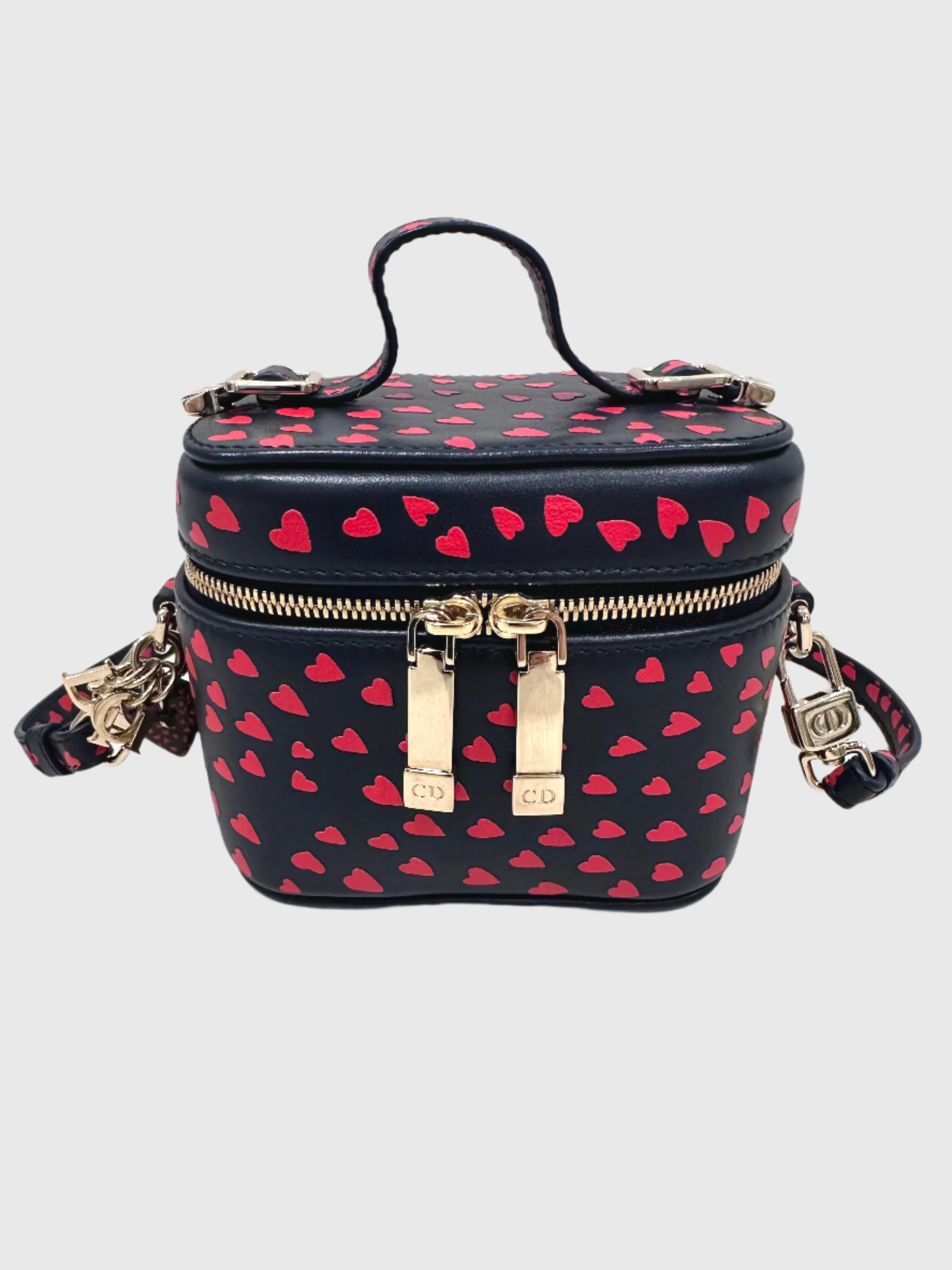 Christian Dior Lady Dior Micro Vanity Heart Pattern Navy Red Crossbody Bag