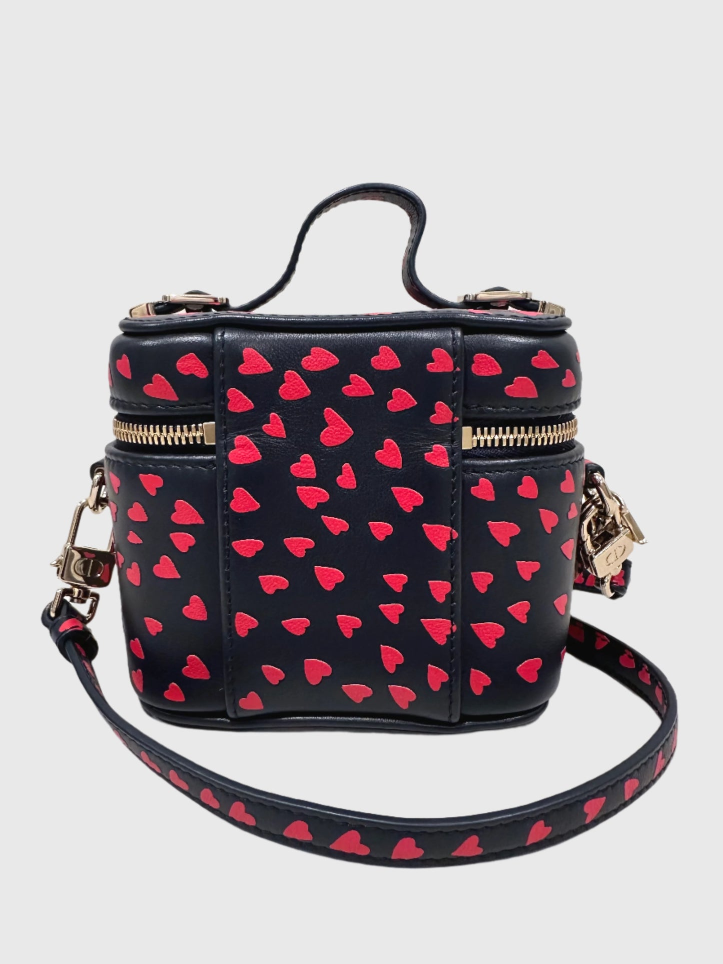 Christian Dior Lady Dior Micro Vanity Heart Pattern Navy Red Crossbody Bag