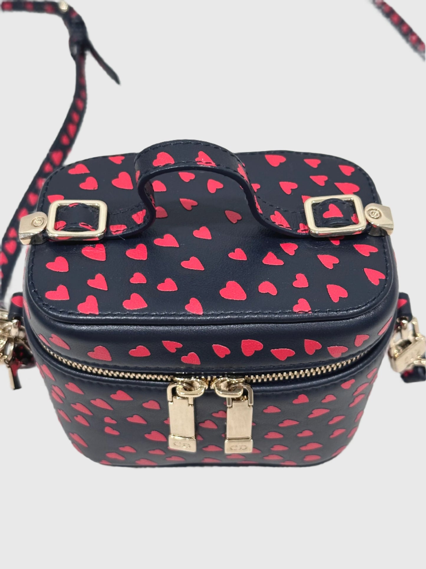 Christian Dior Lady Dior Micro Vanity Heart Pattern Navy Red Crossbody Bag