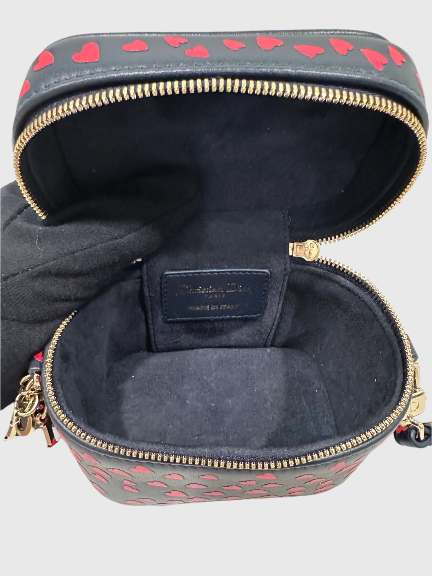 Christian Dior Lady Dior Micro Vanity Heart Pattern Navy Red Crossbody Bag