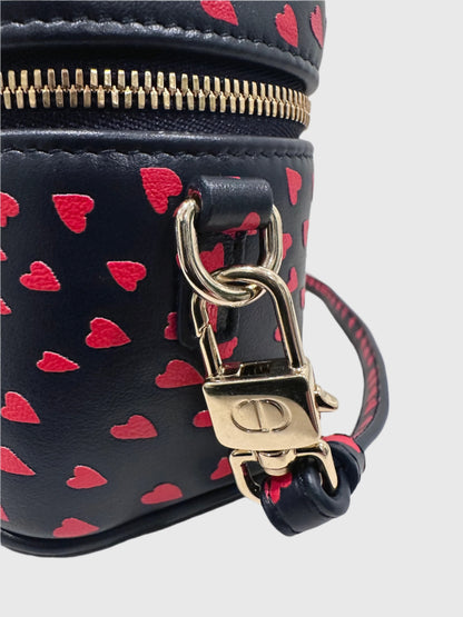 Christian Dior Lady Dior Micro Vanity Heart Pattern Navy Red Crossbody Bag