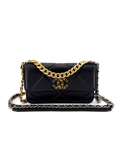 Pre-Owned Chanel 19 Black Lambskin Mini Crossbody Bag