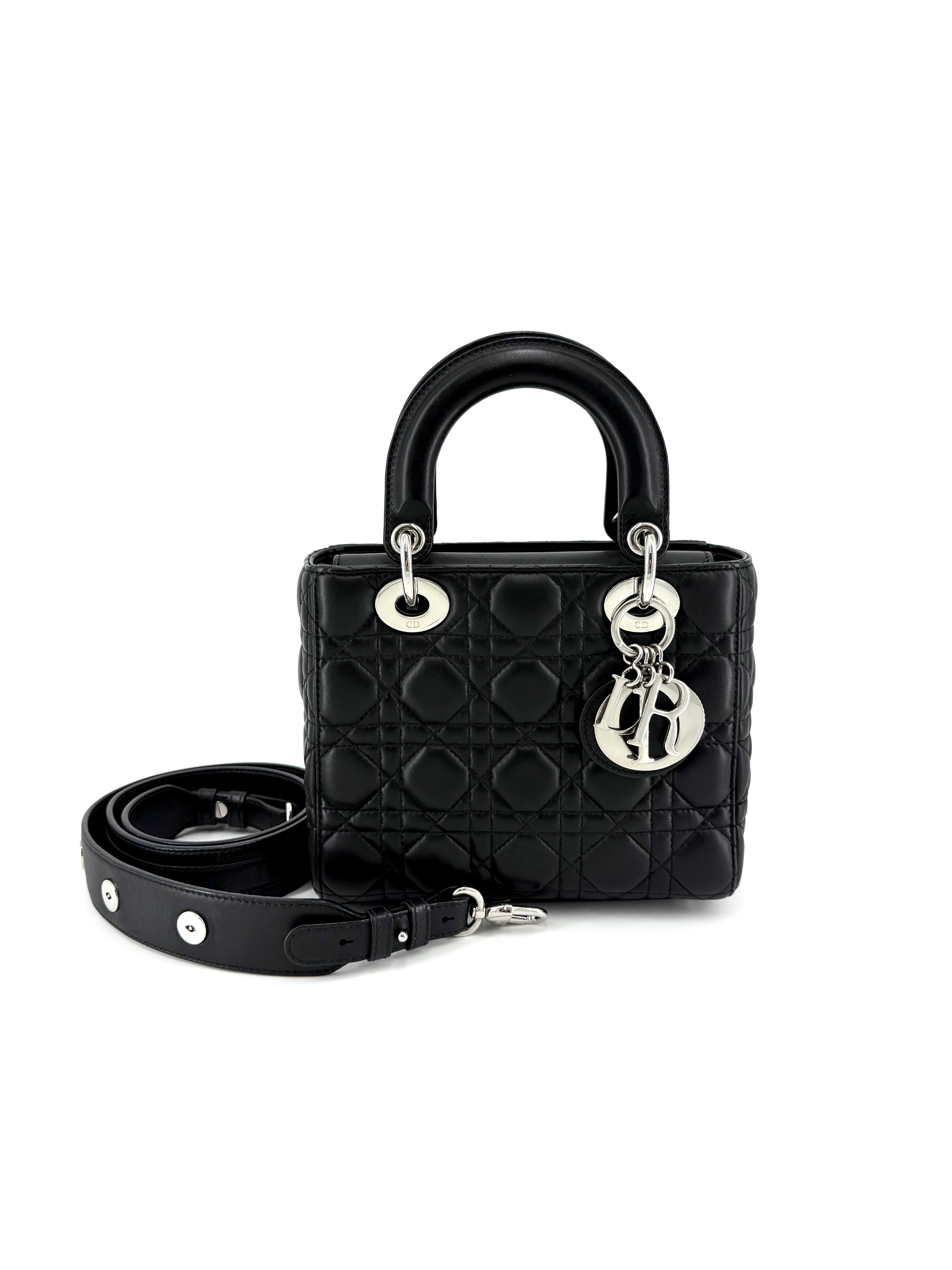 Pre-Owned Lady Dior Black Leather Crossbody Bag