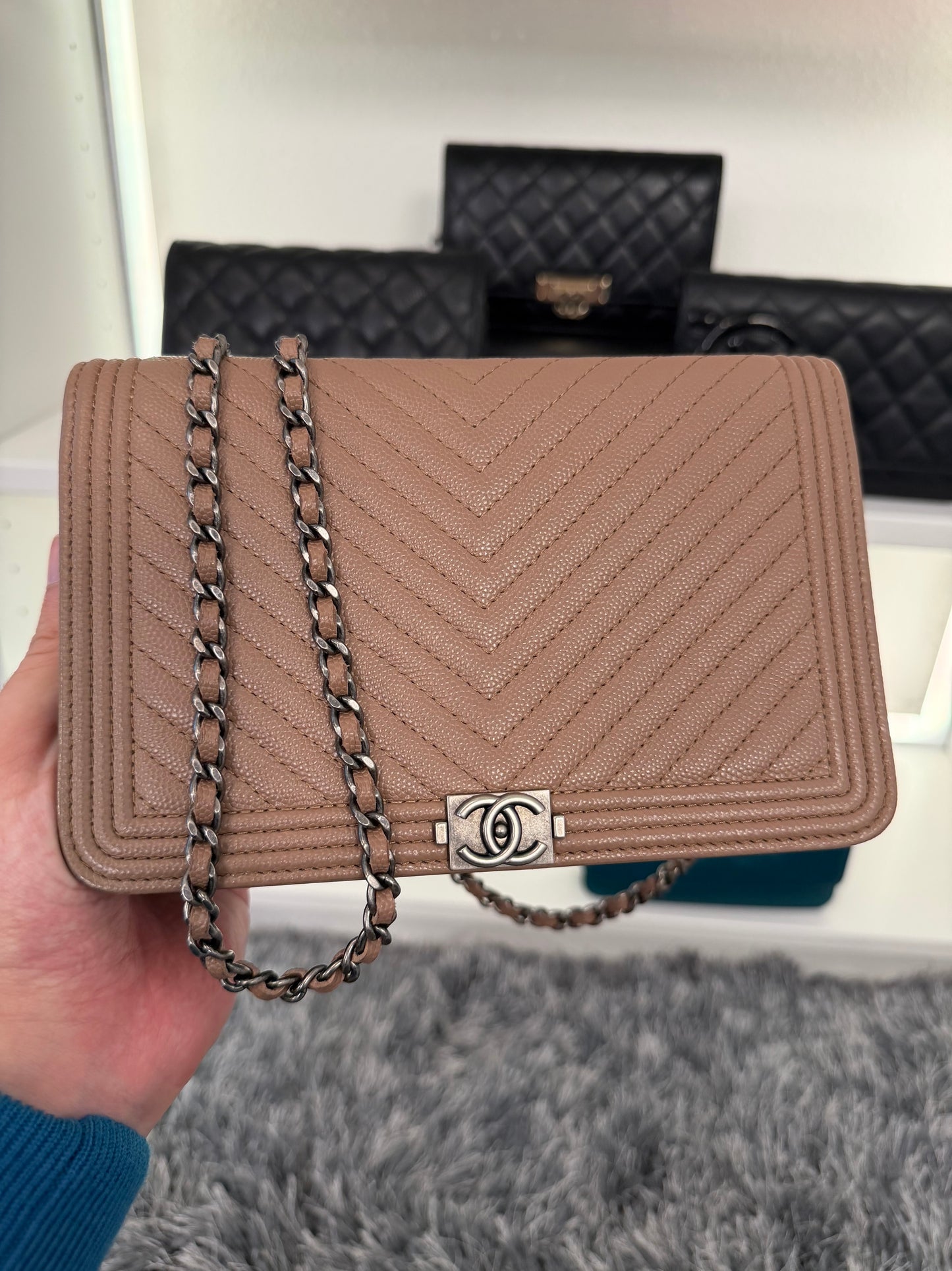Chanel Caviar Brown Tan Wallet on Chain