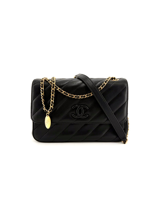 Pre-owned Chanel Diagonal Calfskin Bag with Pouch