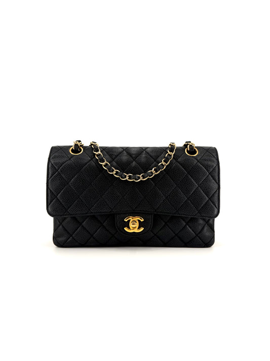 Pre-Owned Chanel Medium Double Flap Black Quilted Caviar Bag