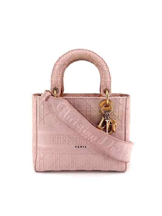 Pre-owned Lady Dior D-lite Blush Pink Medium Top Handle Crossbody Bag