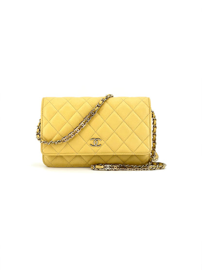 Pre-Owned Chanel Caviar Light Yellow Wallet on Chain (WOC) - Special CC Chain