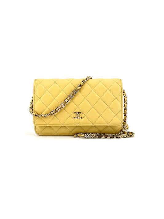 Pre-Owned Chanel Caviar Light Yellow Wallet on Chain (WOC) - Special CC Chain