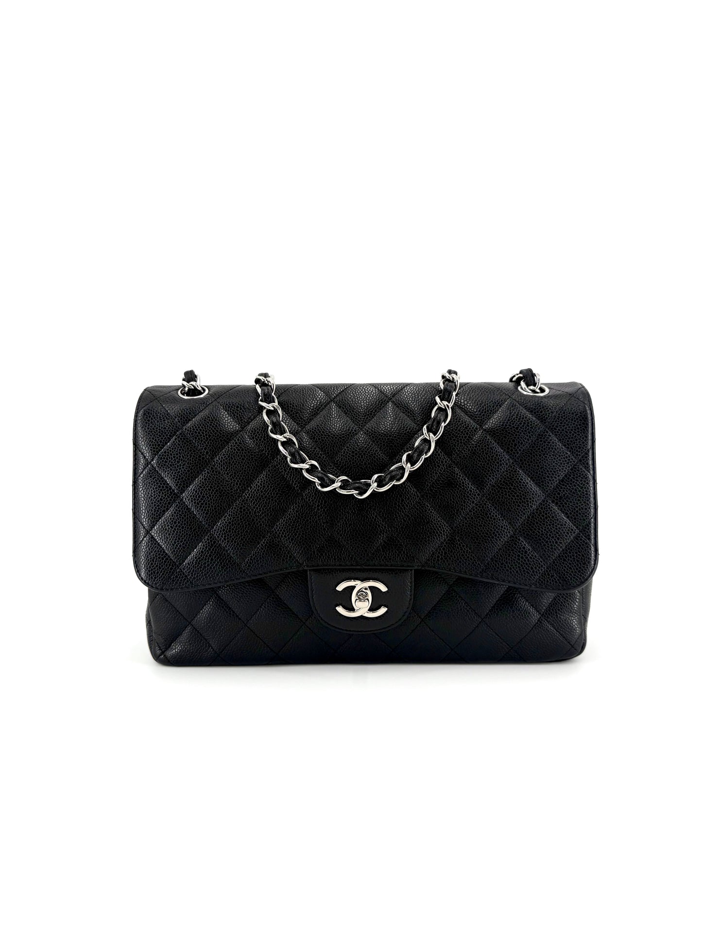 Pre-Owned Chanel Double Flap Quilted Caviar Leather Jumbo Shoulder Bag
