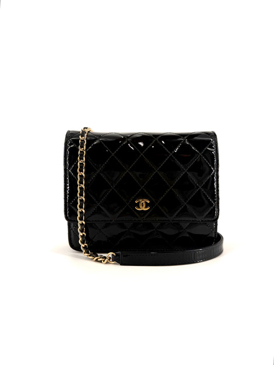 Pre-Owned Chanel Patent Quilted Leather (WOC) Wallet on Chain