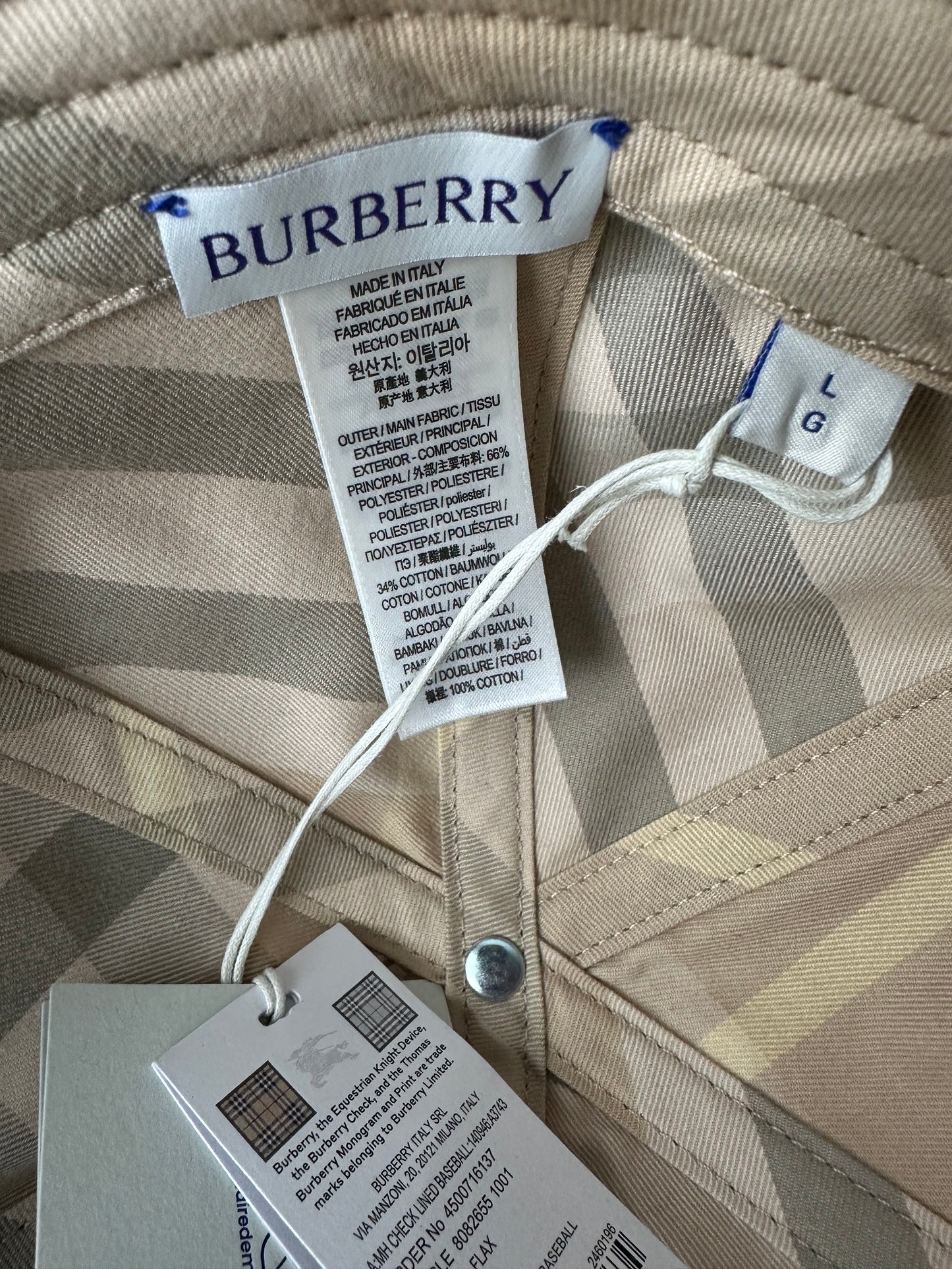 Burberry Mens Large Beige Hunter Check Plaid Baseball Hat