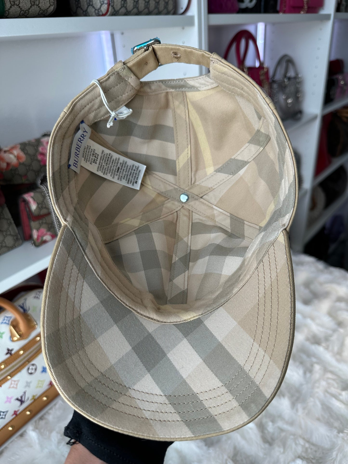Burberry Mens Large Beige Hunter Check Plaid Baseball Hat