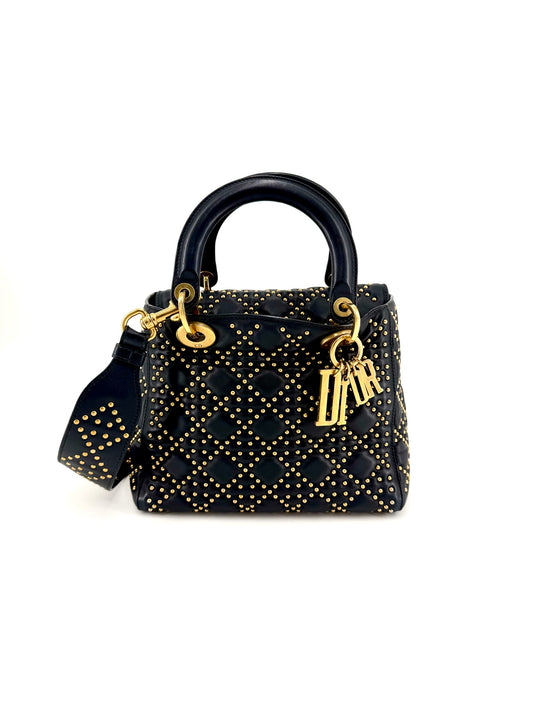 Pre-Owned Christian Dior Lady Dior Studded Medium Crossbody Bag