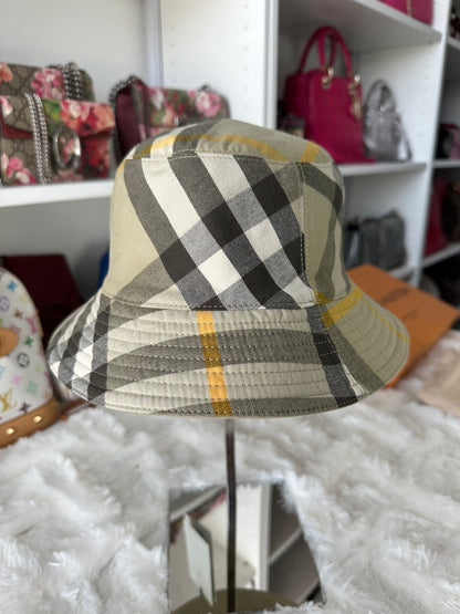 Burberry Men's Hunter Check Plaid Beige Reversible Bucket Hat - Size Small