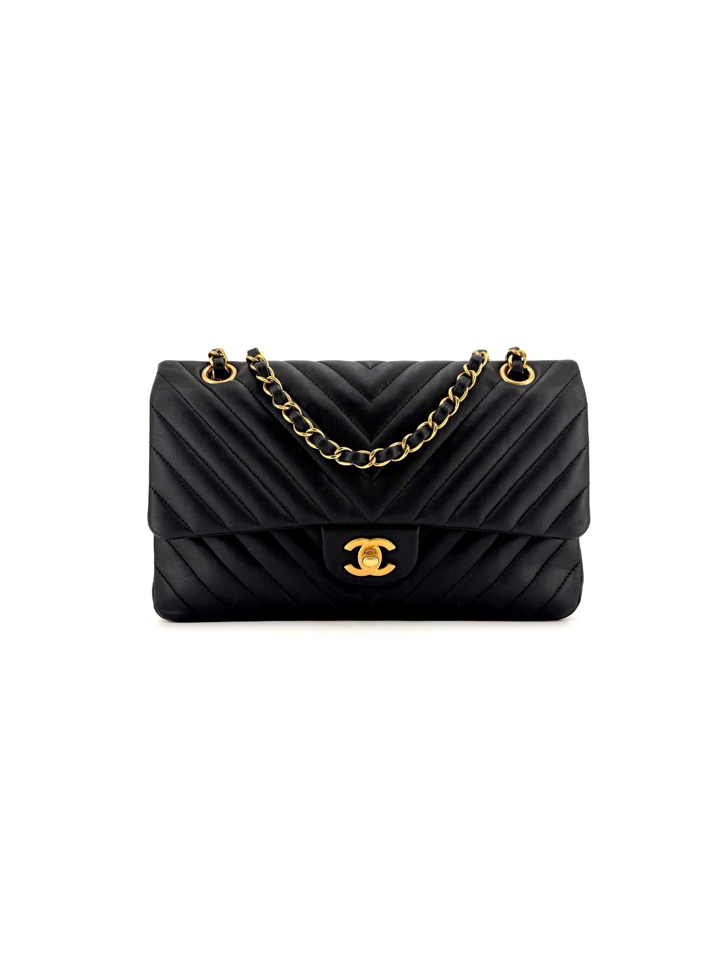 Pre-Owned Chanel Double Flap Chevron Lambskin Medium Shoulder Bag