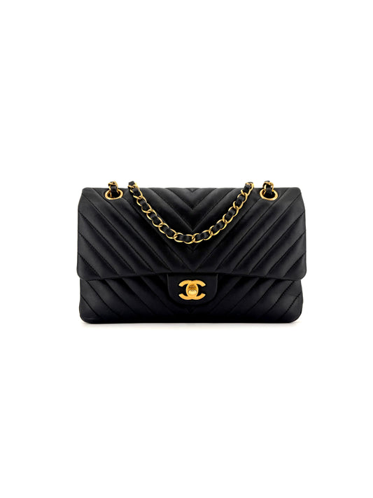 Pre-Owned Chanel Double Flap Chevron Lambskin Medium Shoulder Bag
