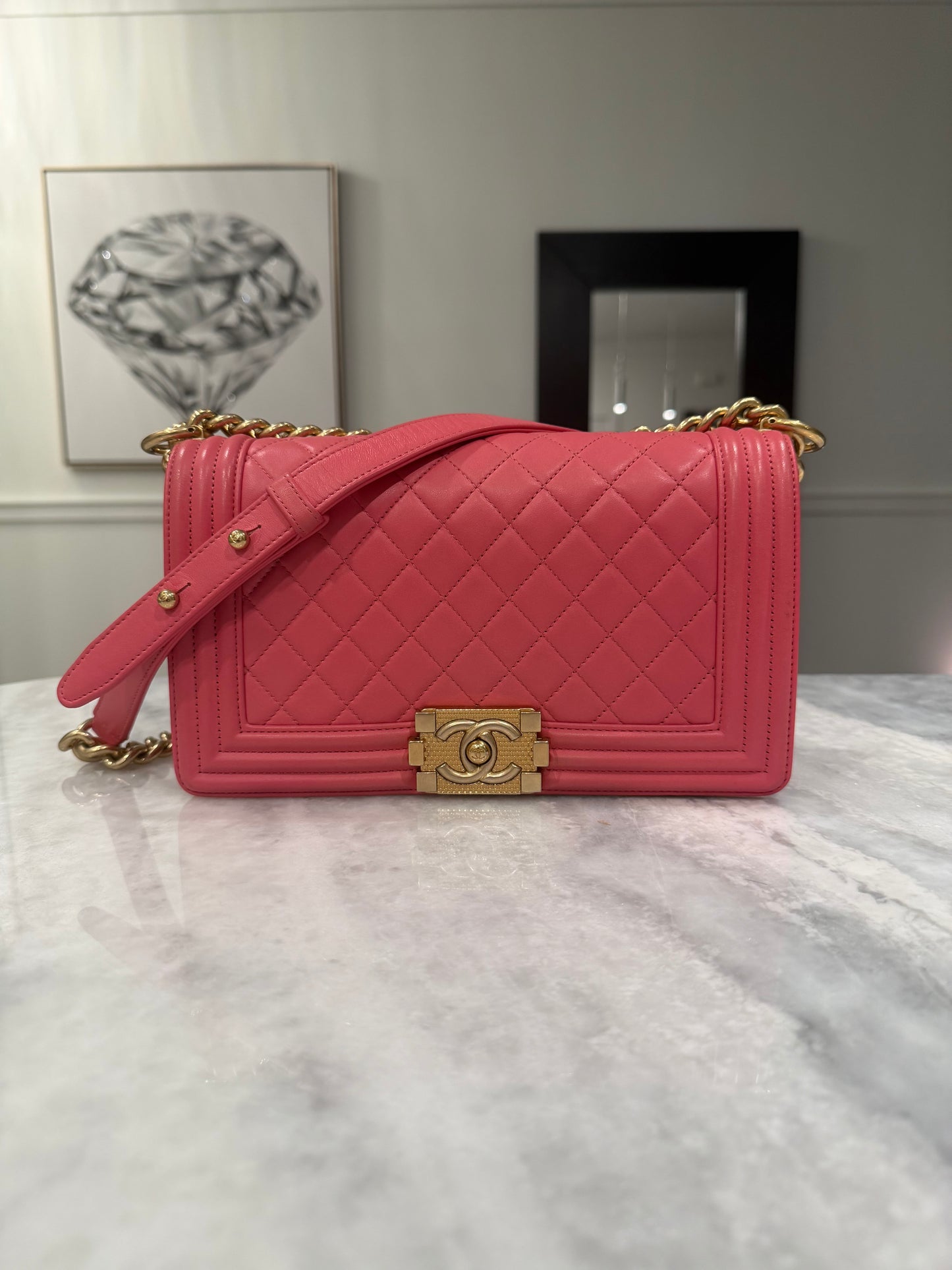 Chanel Pink Medium Boy Bag with Gold Hardware