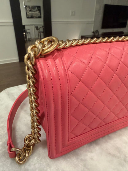 Chanel Pink Medium Boy Bag with Gold Hardware