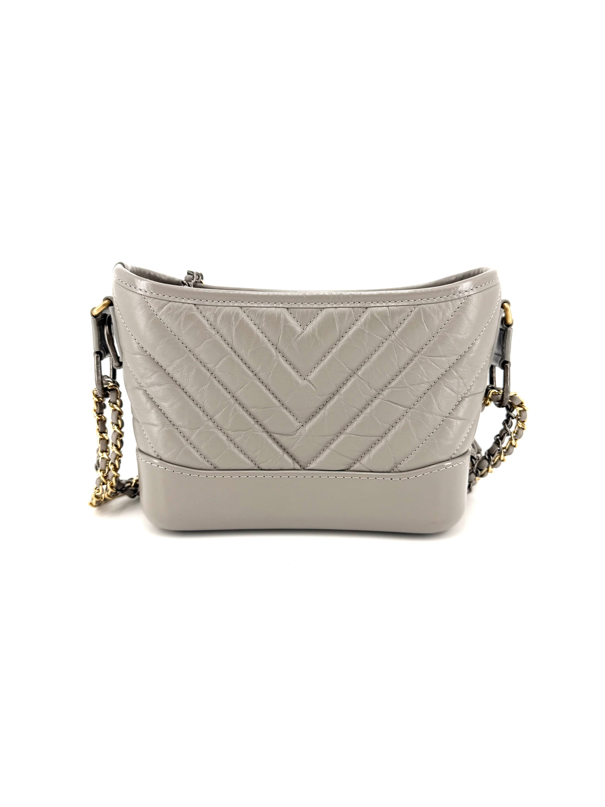 Pre-Owned Chanel Gabrielle Small Gray Chevron Calfskin Bag